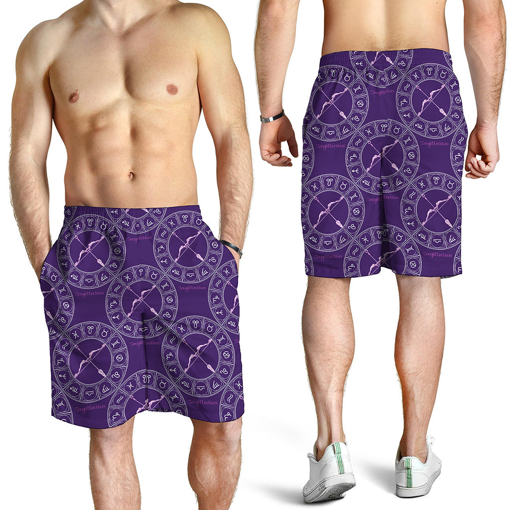 Purple Sagittarius Zodiac Pattern Print Men's Shorts