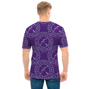 Purple Sagittarius Zodiac Pattern Print Men's T-Shirt