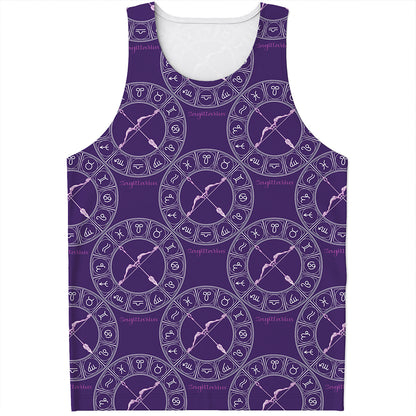 Purple Sagittarius Zodiac Pattern Print Men's Tank Top