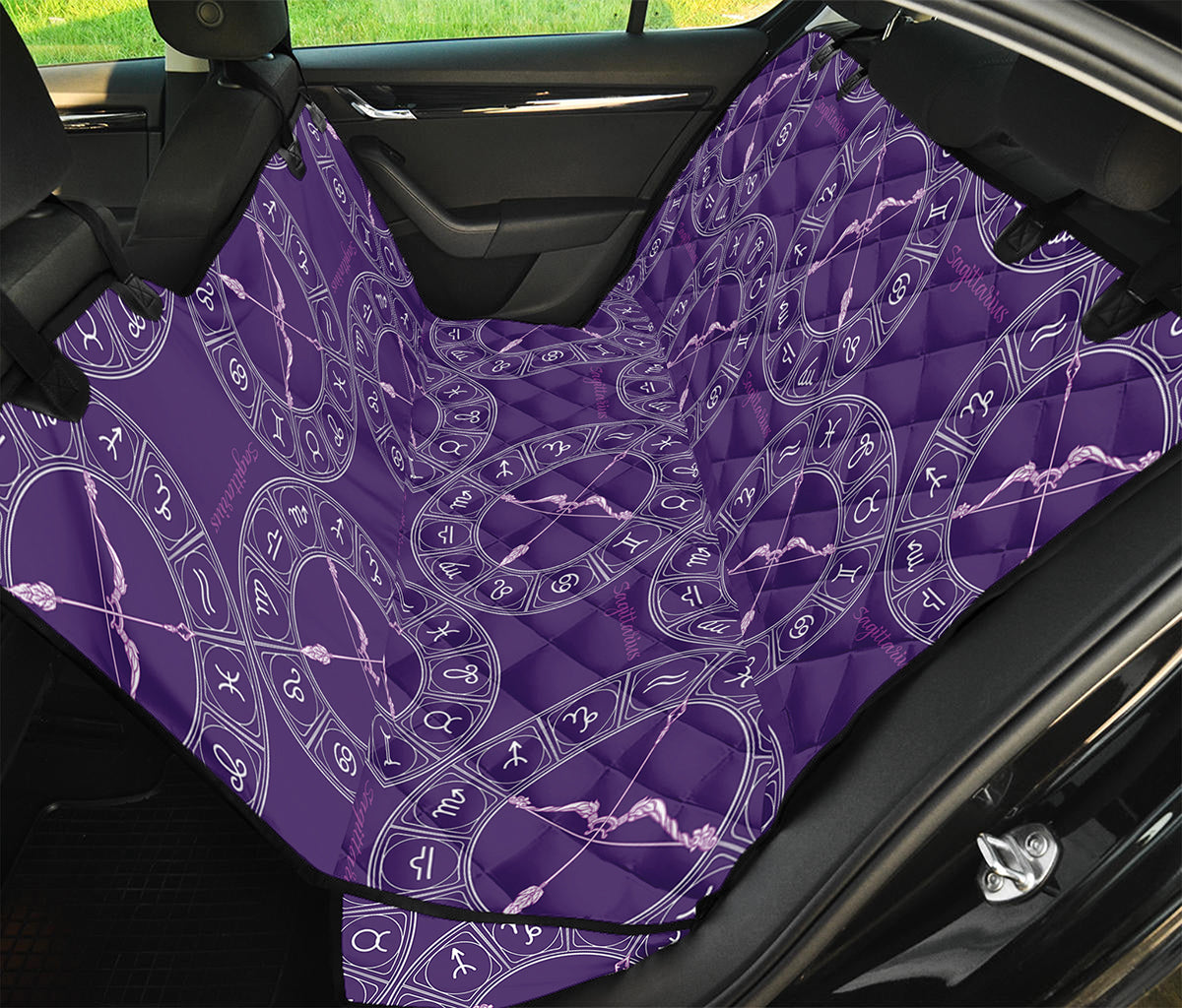 Purple Sagittarius Zodiac Pattern Print Pet Car Back Seat Cover