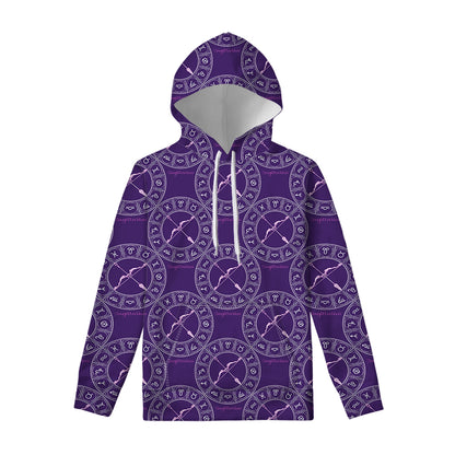 Purple Sagittarius Zodiac Pattern Print Pullover Hoodie