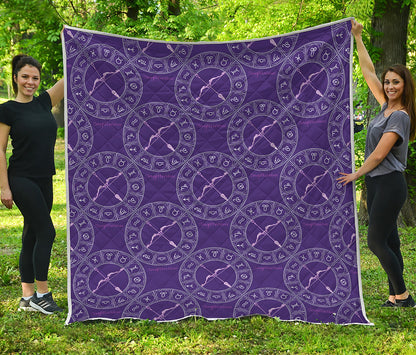 Purple Sagittarius Zodiac Pattern Print Quilt