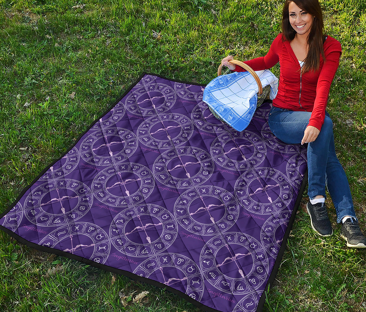 Purple Sagittarius Zodiac Pattern Print Quilt