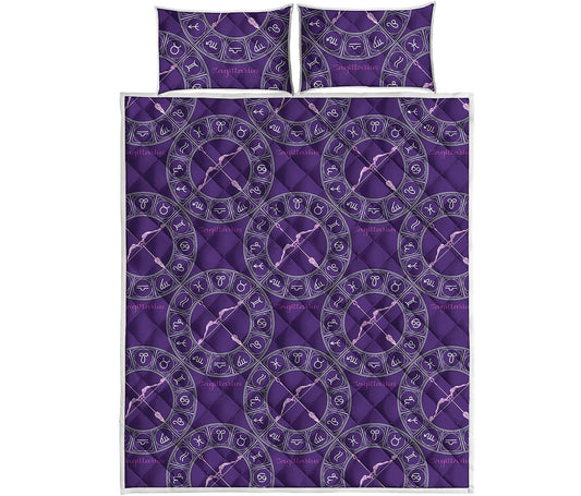 Purple Sagittarius Zodiac Pattern Print Quilt Bed Set