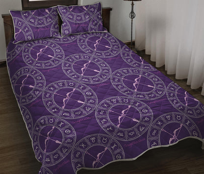 Purple Sagittarius Zodiac Pattern Print Quilt Bed Set