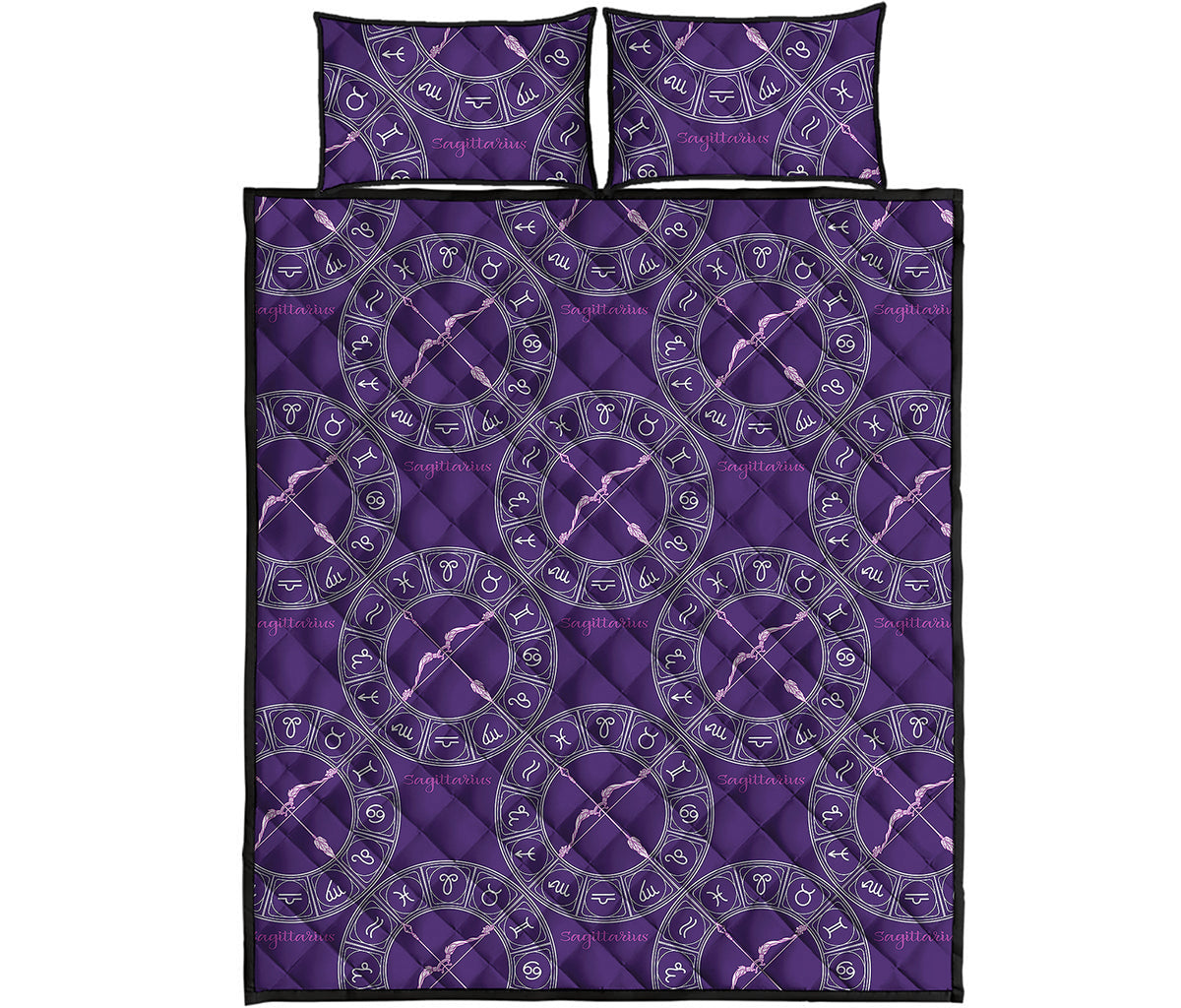 Purple Sagittarius Zodiac Pattern Print Quilt Bed Set