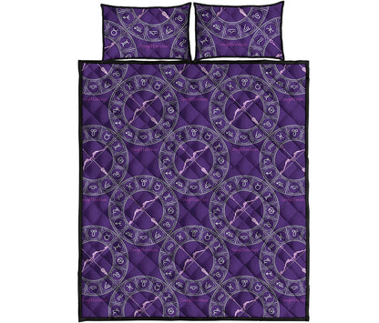 Purple Sagittarius Zodiac Pattern Print Quilt Bed Set