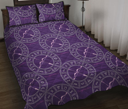 Purple Sagittarius Zodiac Pattern Print Quilt Bed Set
