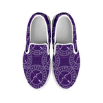 Purple Sagittarius Zodiac Pattern Print White Slip On Shoes