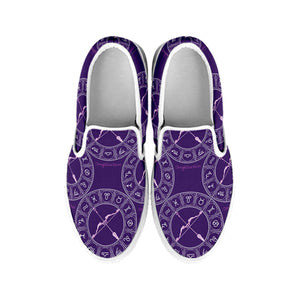 Purple Sagittarius Zodiac Pattern Print White Slip On Shoes