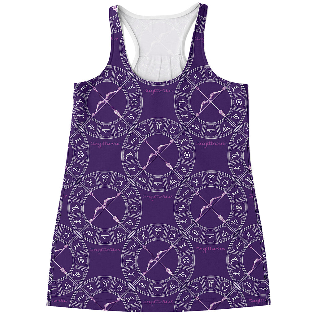 Purple Sagittarius Zodiac Pattern Print Women's Racerback Tank Top