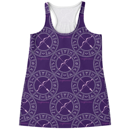 Purple Sagittarius Zodiac Pattern Print Women's Racerback Tank Top