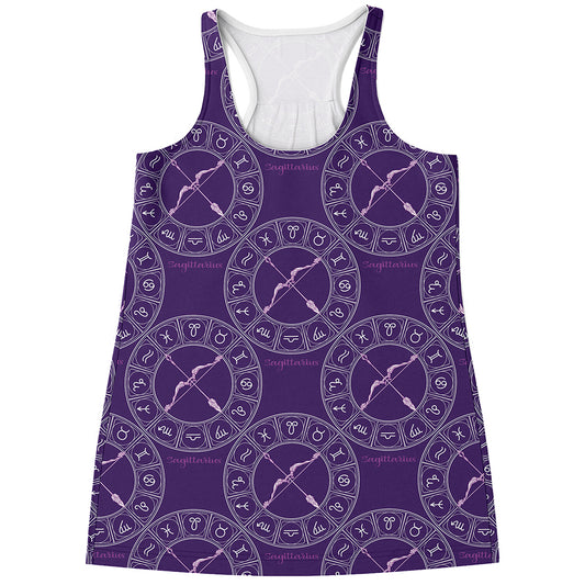 Purple Sagittarius Zodiac Pattern Print Women's Racerback Tank Top