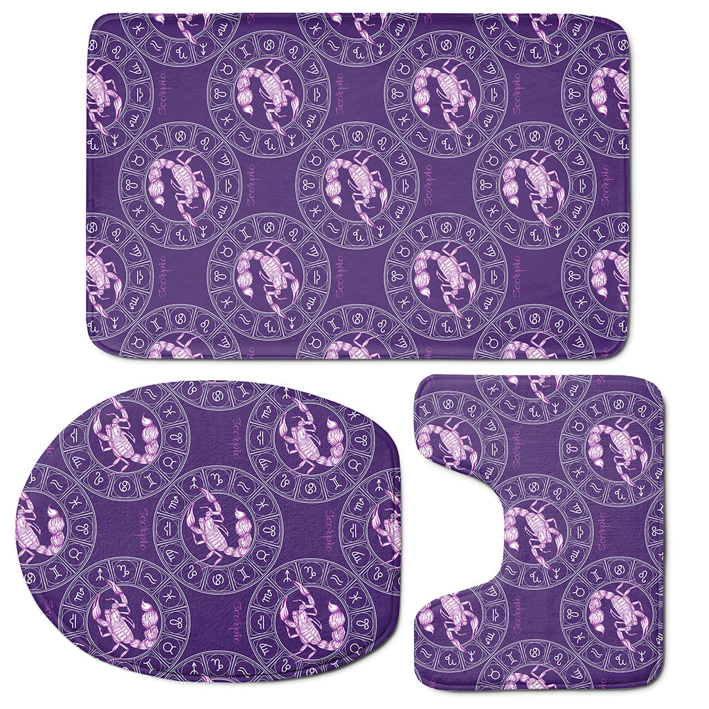 Purple Scorpio Zodiac Pattern Print 3 Piece Bath Mat Set