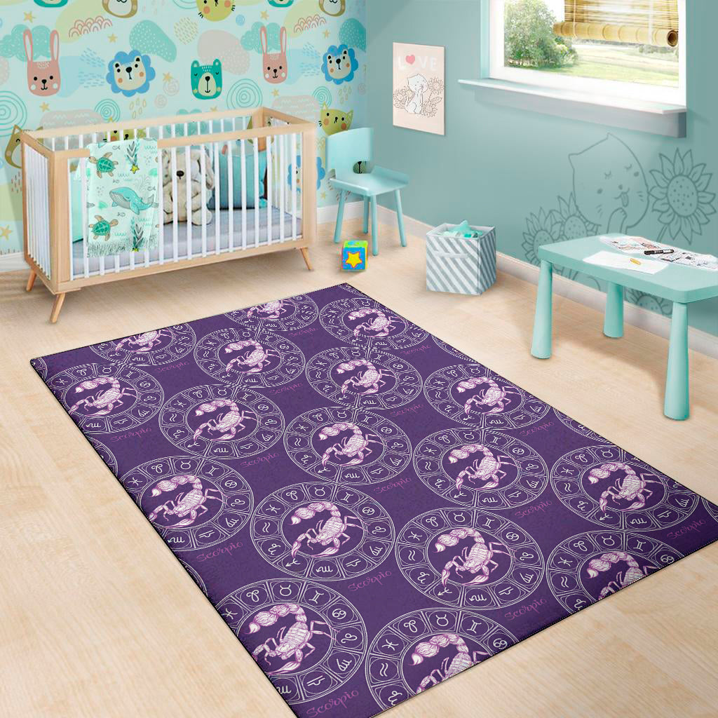 Purple Scorpio Zodiac Pattern Print Area Rug