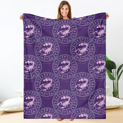 Purple Scorpio Zodiac Pattern Print Blanket