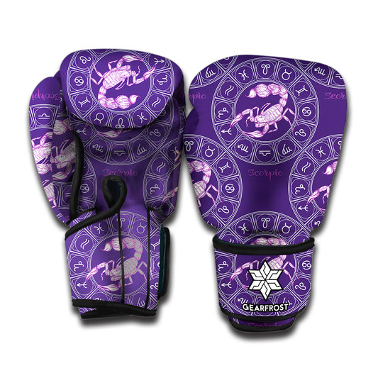 Purple Scorpio Zodiac Pattern Print Boxing Gloves