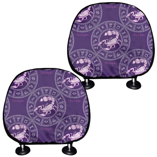 Purple Scorpio Zodiac Pattern Print Car Headrest Covers
