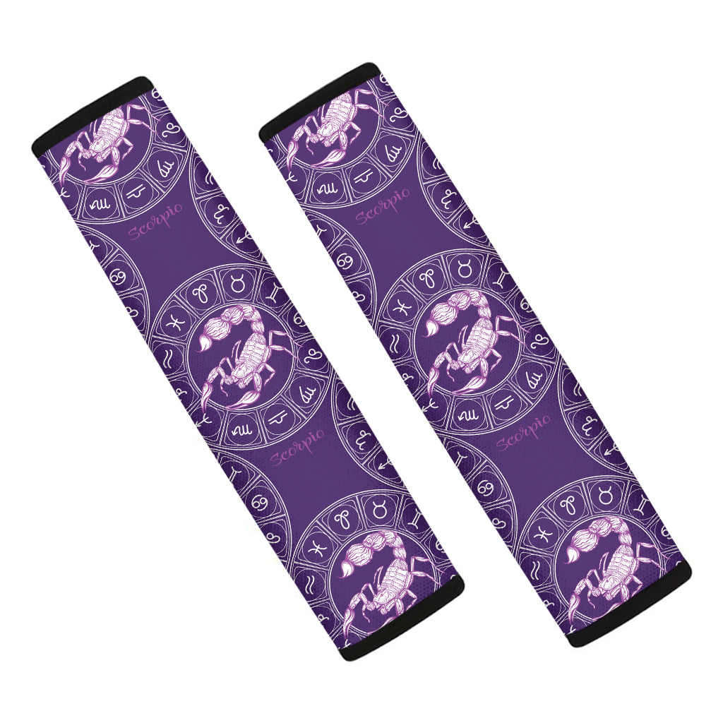 Purple Scorpio Zodiac Pattern Print Car Seat Belt Covers