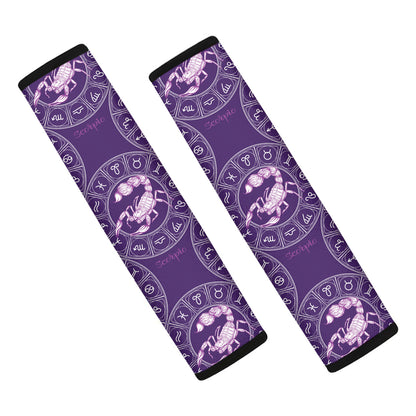 Purple Scorpio Zodiac Pattern Print Car Seat Belt Covers