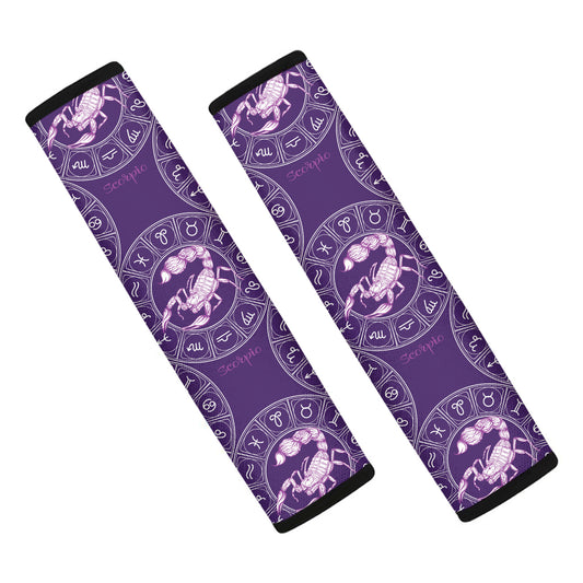 Purple Scorpio Zodiac Pattern Print Car Seat Belt Covers