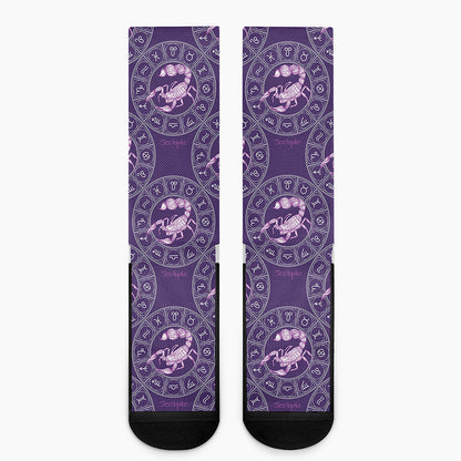 Purple Scorpio Zodiac Pattern Print Crew Socks
