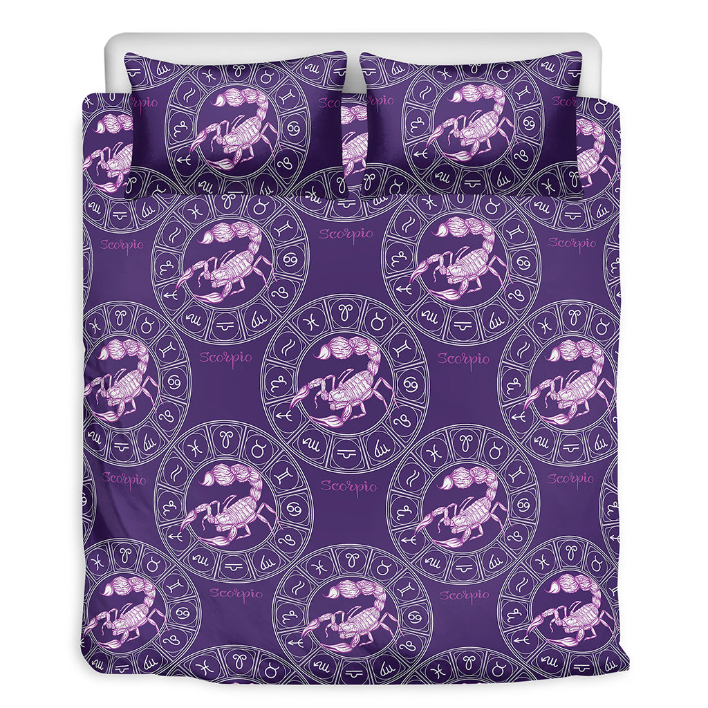 Purple Scorpio Zodiac Pattern Print Duvet Cover Bedding Set