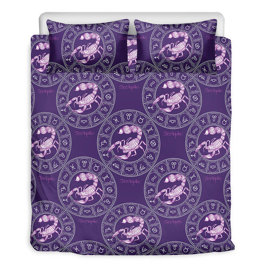 Purple Scorpio Zodiac Pattern Print Duvet Cover Bedding Set