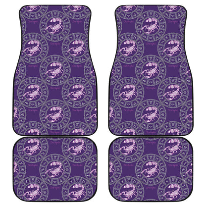 Purple Scorpio Zodiac Pattern Print Front and Back Car Floor Mats