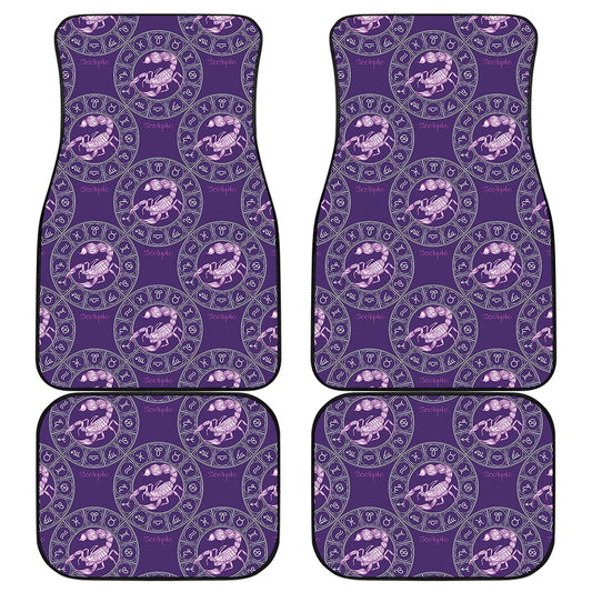 Purple Scorpio Zodiac Pattern Print Front and Back Car Floor Mats