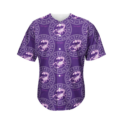 Purple Scorpio Zodiac Pattern Print Men's Baseball Jersey