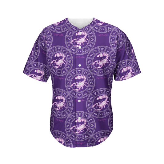 Purple Scorpio Zodiac Pattern Print Men's Baseball Jersey