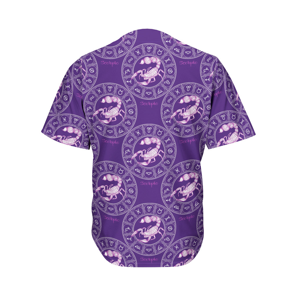 Purple Scorpio Zodiac Pattern Print Men's Baseball Jersey