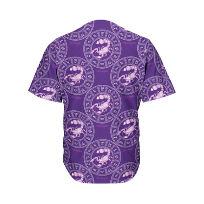 Purple Scorpio Zodiac Pattern Print Men's Baseball Jersey