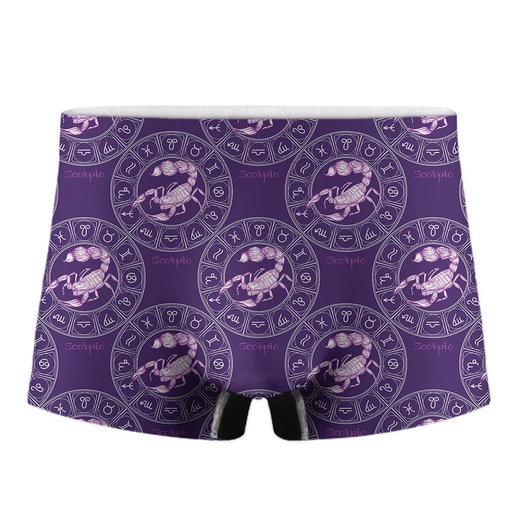 Purple Scorpio Zodiac Pattern Print Men's Boxer Briefs