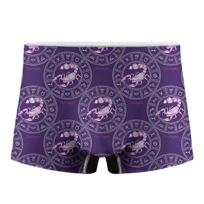 Purple Scorpio Zodiac Pattern Print Men's Boxer Briefs