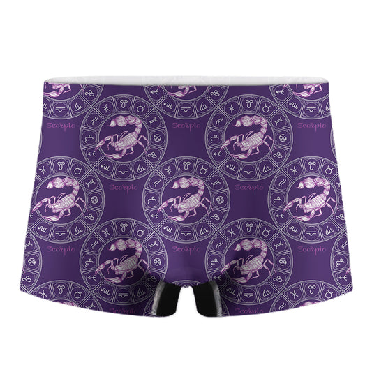 Purple Scorpio Zodiac Pattern Print Men's Boxer Briefs