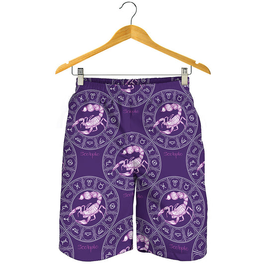 Purple Scorpio Zodiac Pattern Print Men's Shorts