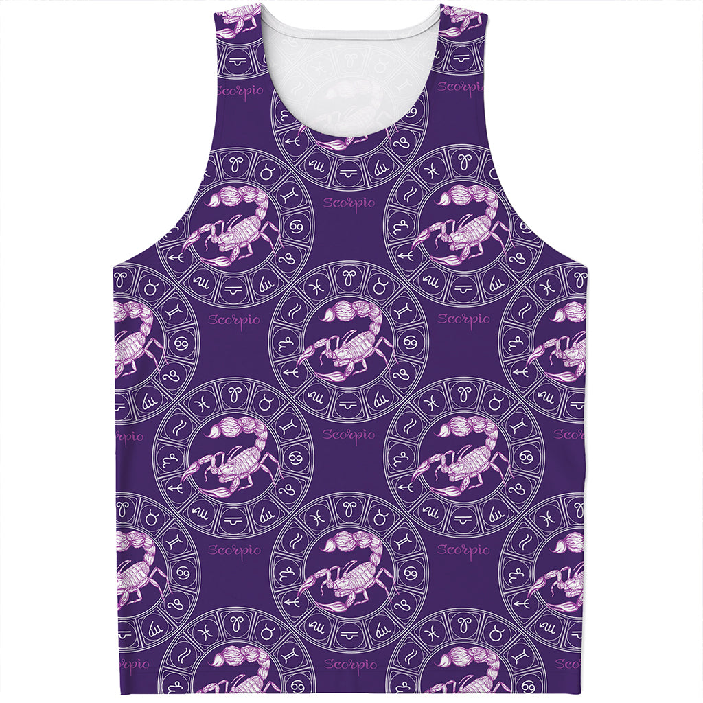 Purple Scorpio Zodiac Pattern Print Men's Tank Top