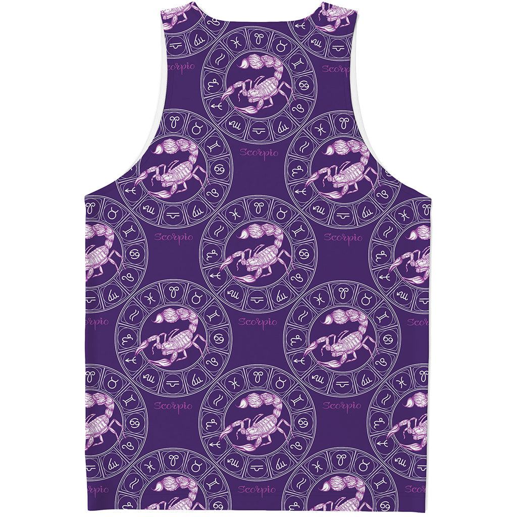 Purple Scorpio Zodiac Pattern Print Men's Tank Top