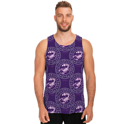Purple Scorpio Zodiac Pattern Print Men's Tank Top
