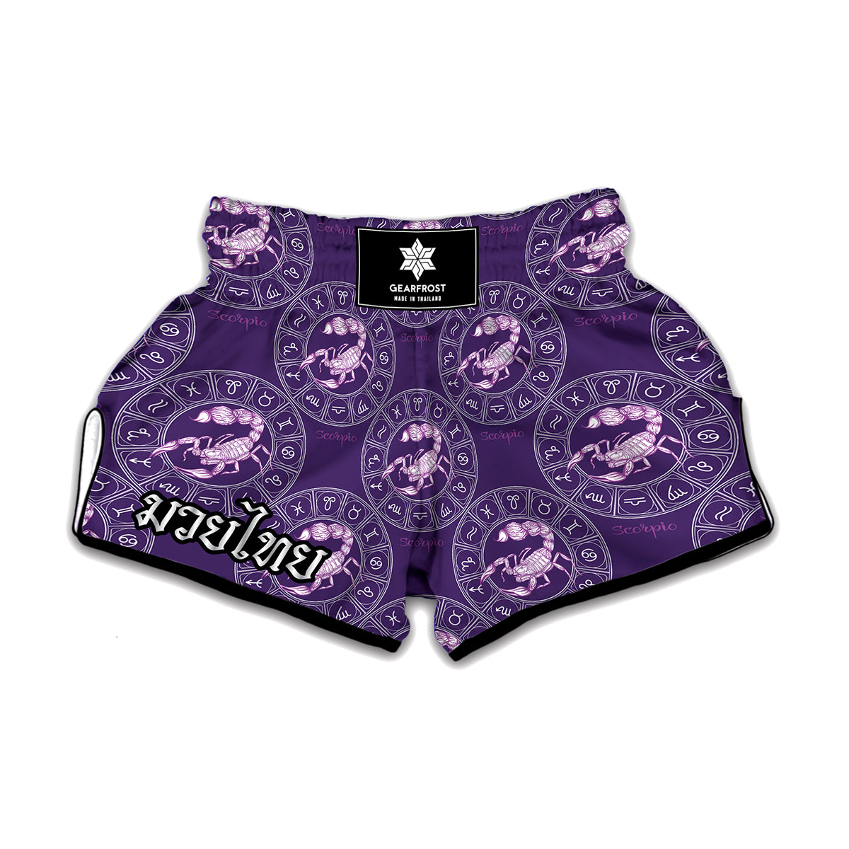 Purple Scorpio Zodiac Pattern Print Muay Thai Boxing Shorts