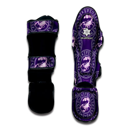 Purple Scorpio Zodiac Pattern Print Muay Thai Shin Guard