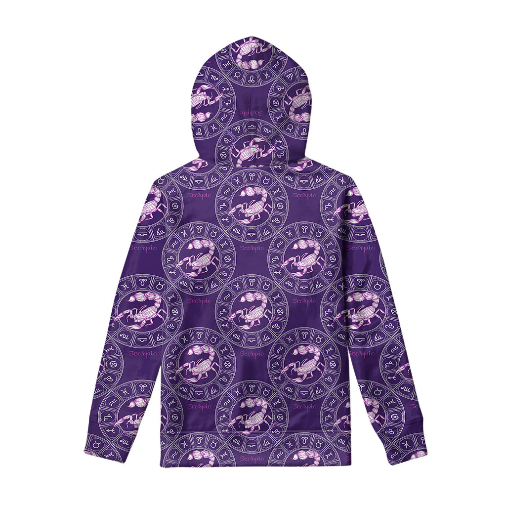 Purple Scorpio Zodiac Pattern Print Pullover Hoodie