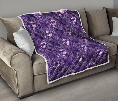 Purple Scorpio Zodiac Pattern Print Quilt