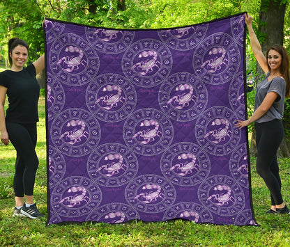 Purple Scorpio Zodiac Pattern Print Quilt