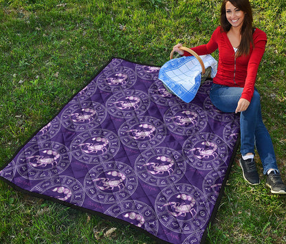 Purple Scorpio Zodiac Pattern Print Quilt