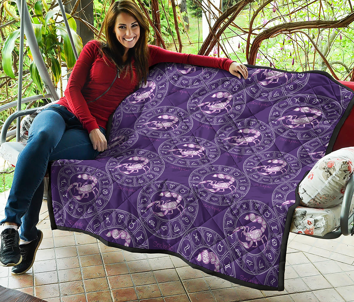 Purple Scorpio Zodiac Pattern Print Quilt