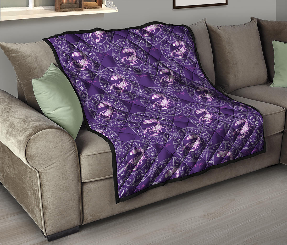 Purple Scorpio Zodiac Pattern Print Quilt