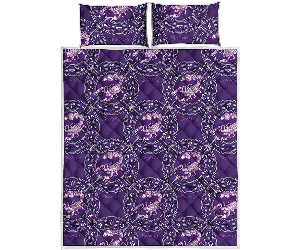 Purple Scorpio Zodiac Pattern Print Quilt Bed Set